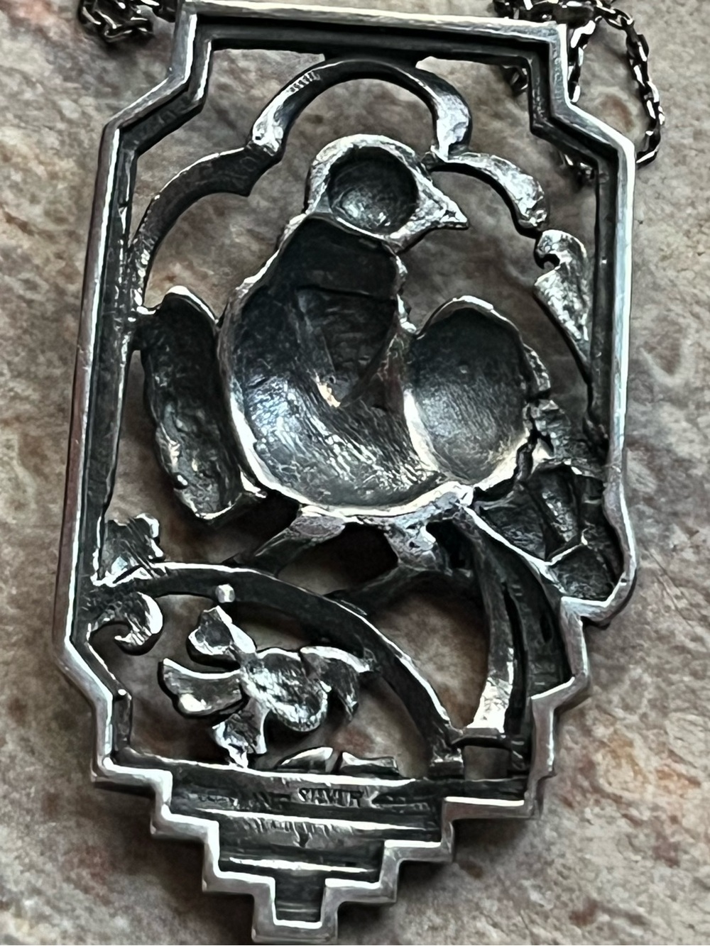 Antique Sterling Silver And Marcasite Bird Necklace - Picture 10 of 16